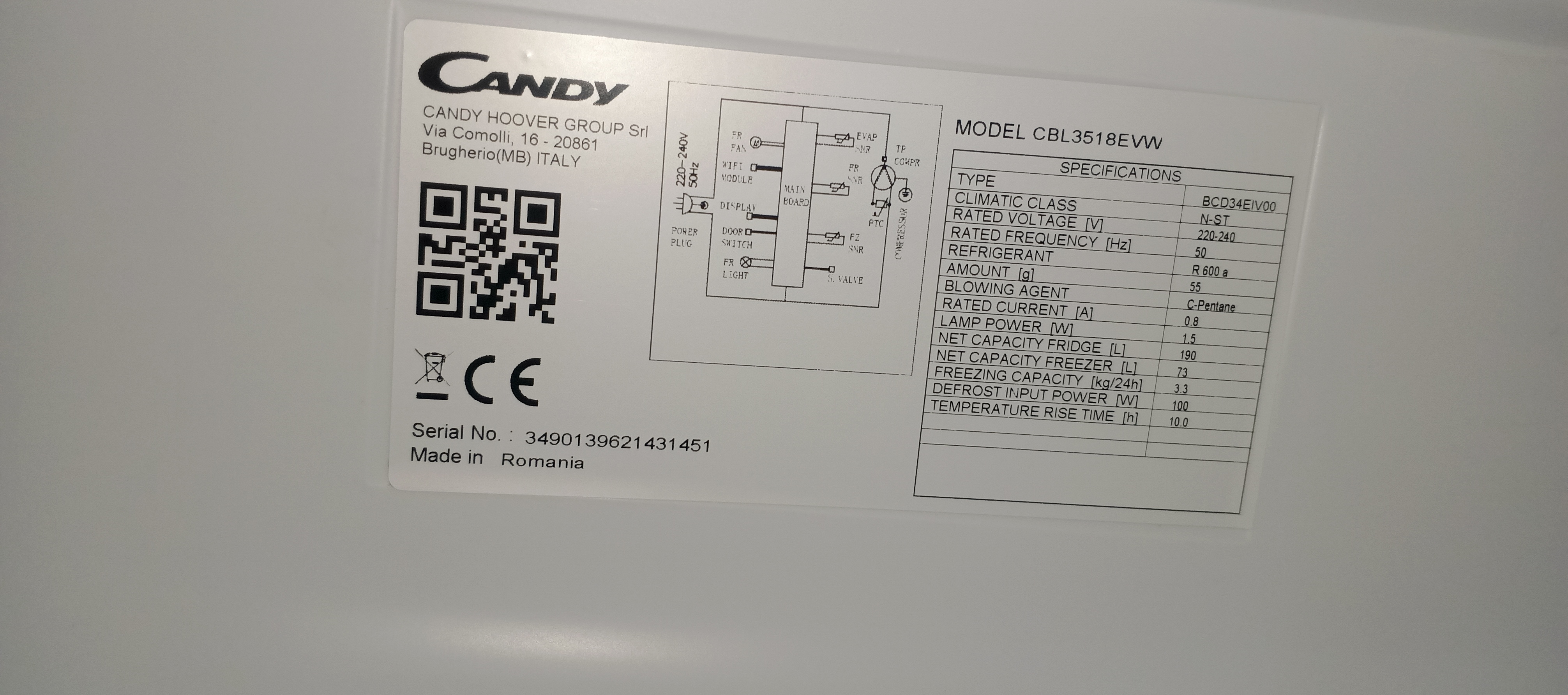 Холодильник Candy CBL3518EVW Під вмонтування