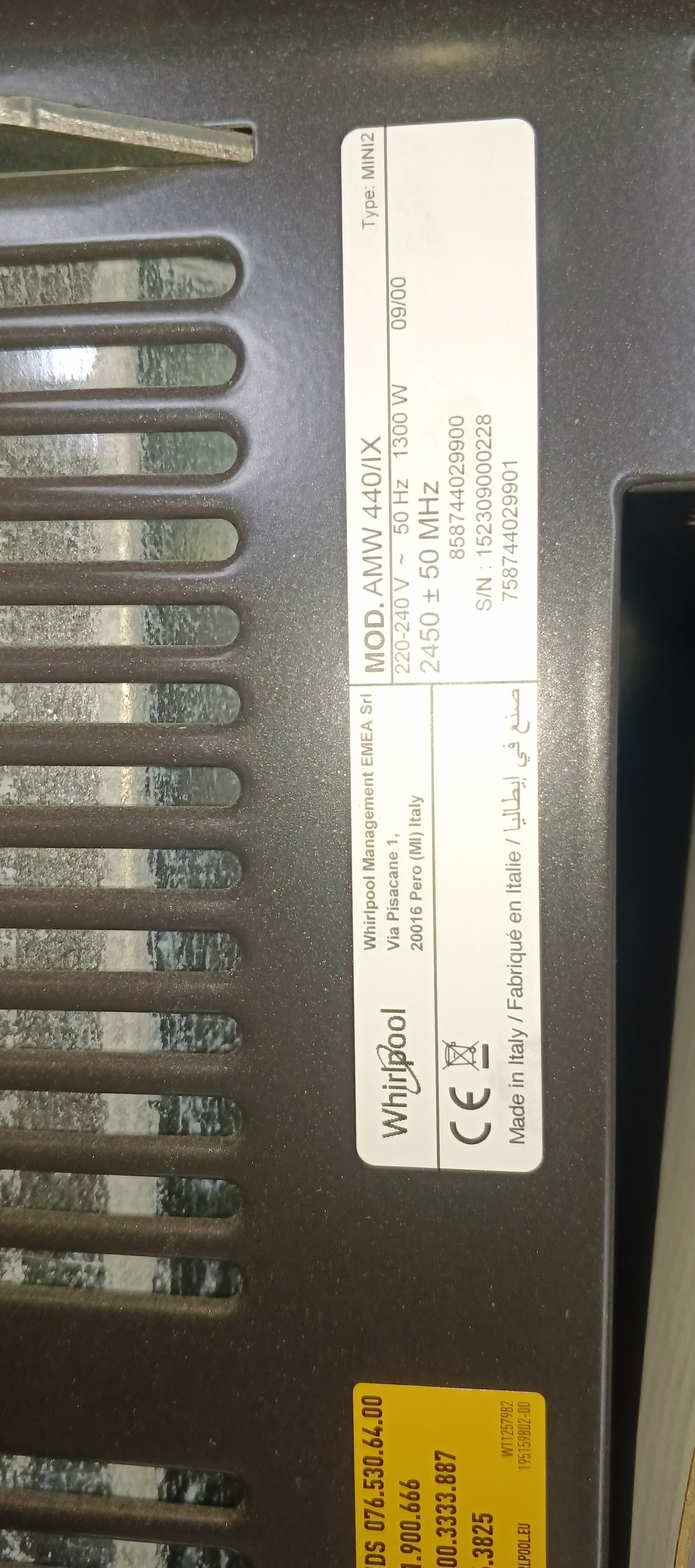 вбудована мікрохвильова піч Whirlpool AMW 440/IX