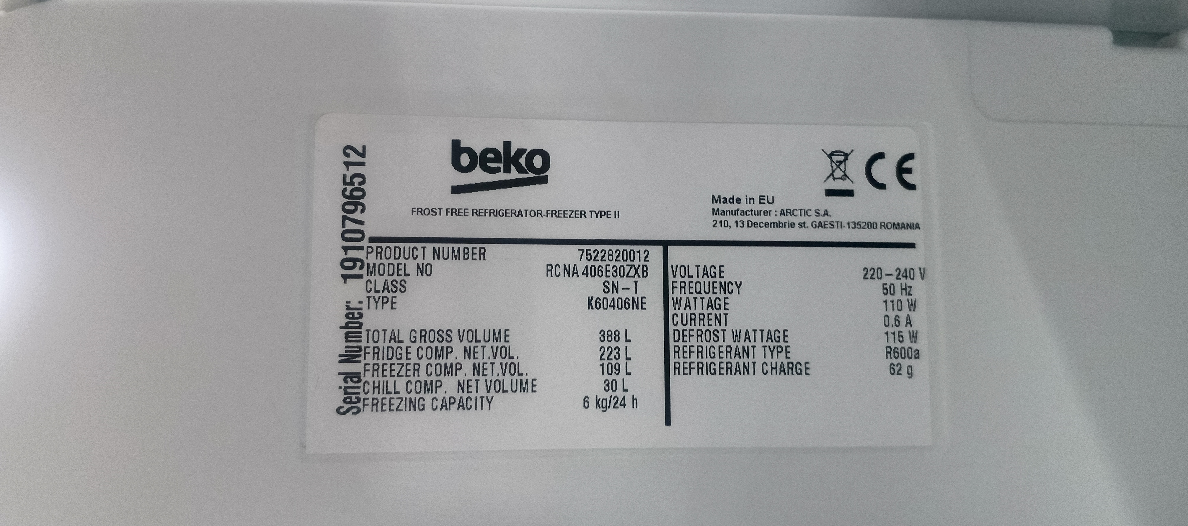 Холодильник Beko RCNA 406E30ZXB