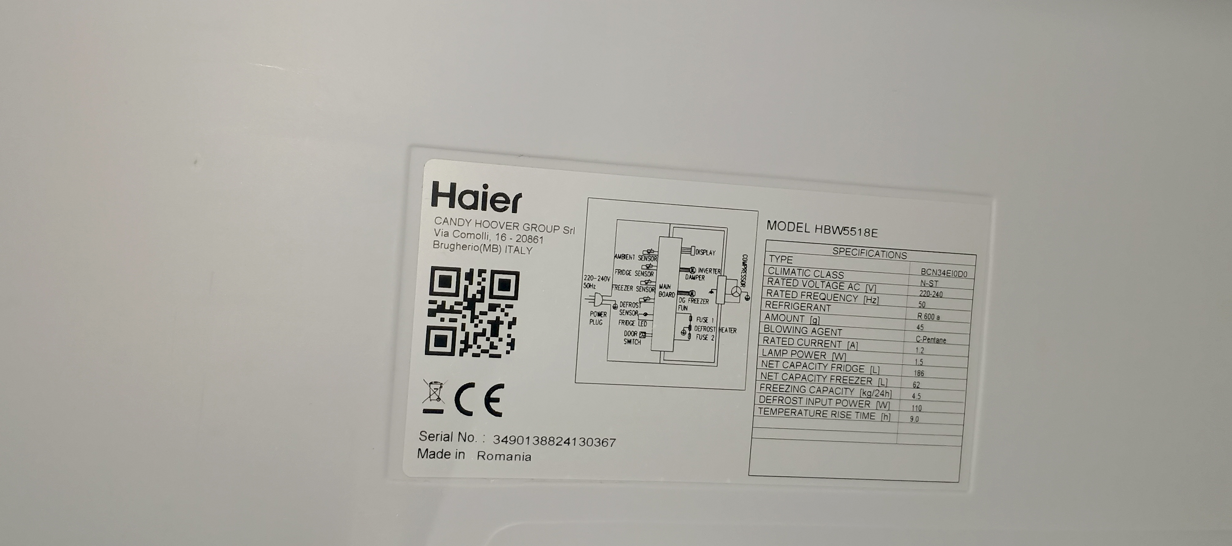 Холодильник Haier HBW5518E під вмонтування