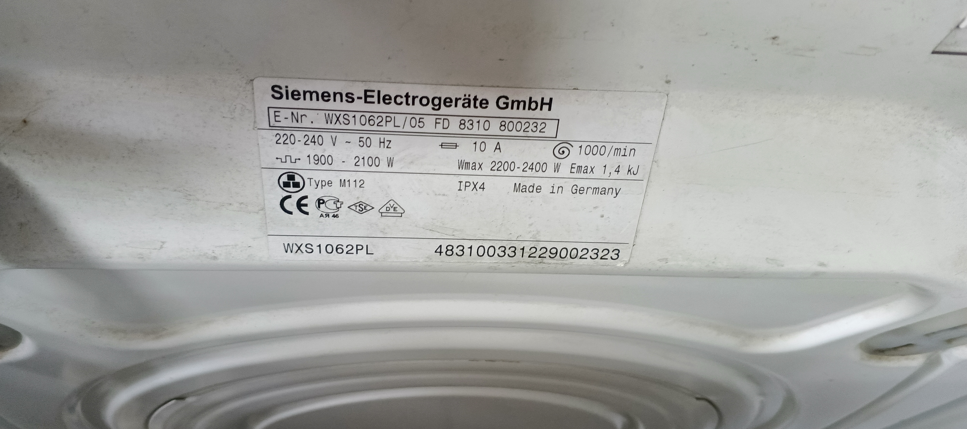 Пральна машина Siemens WXS1062PL.