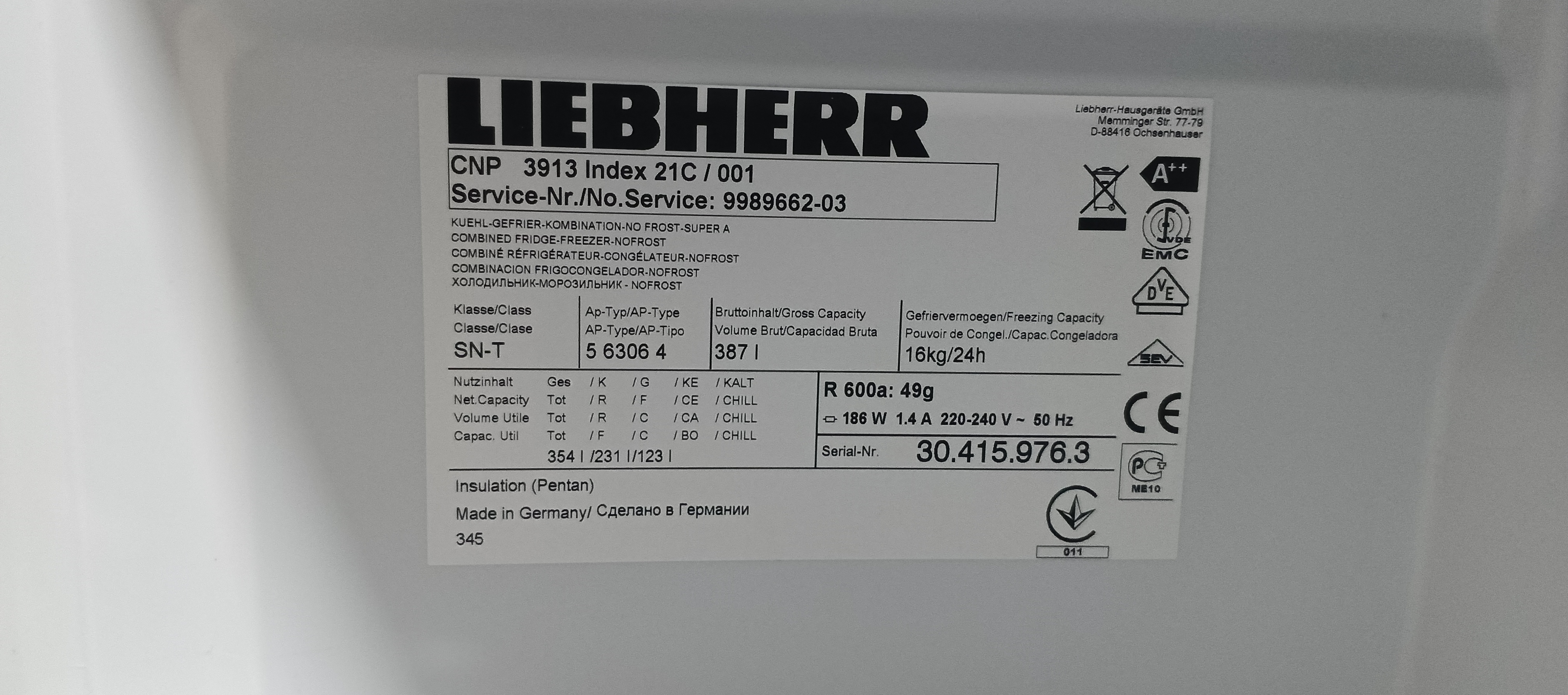 Холодильник Liebherr 9989662-03