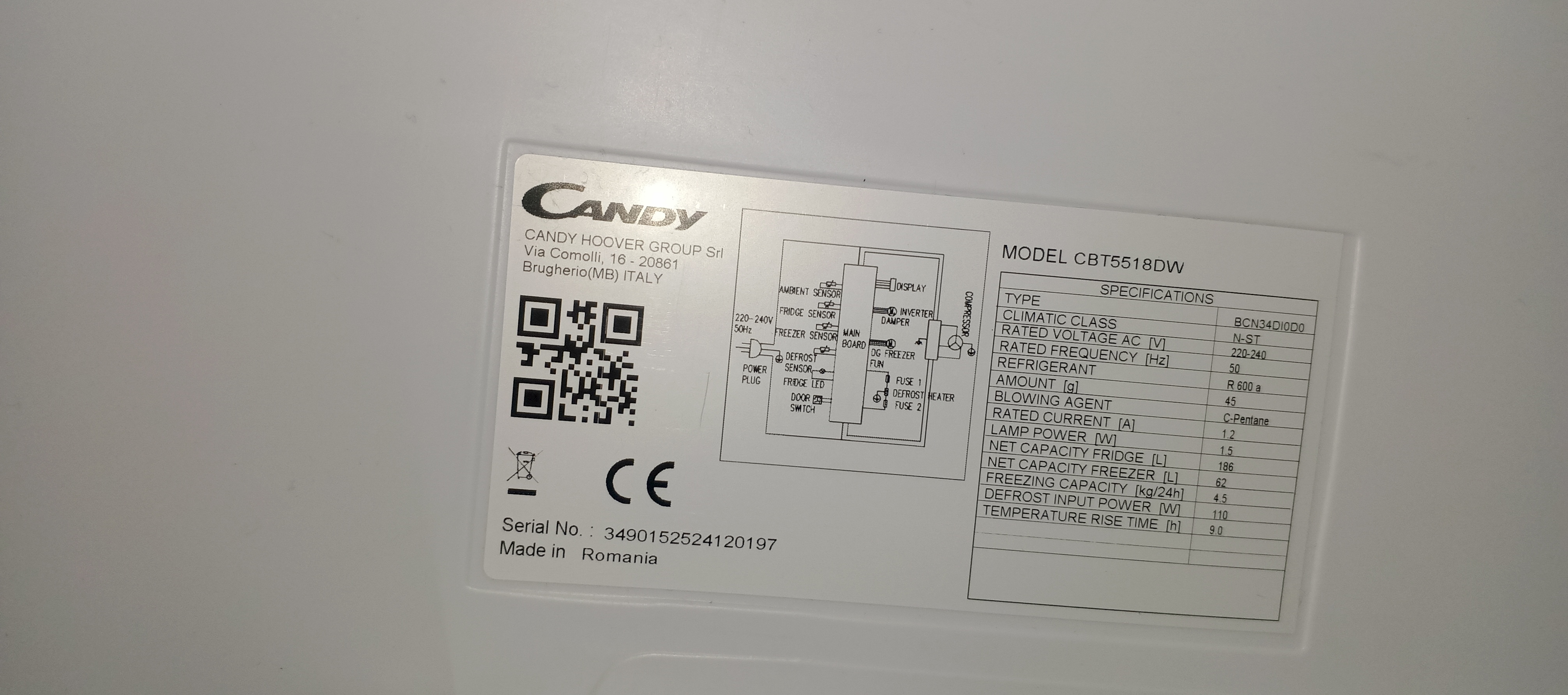 Холодильник Candy CBT5518DW під вмонтування