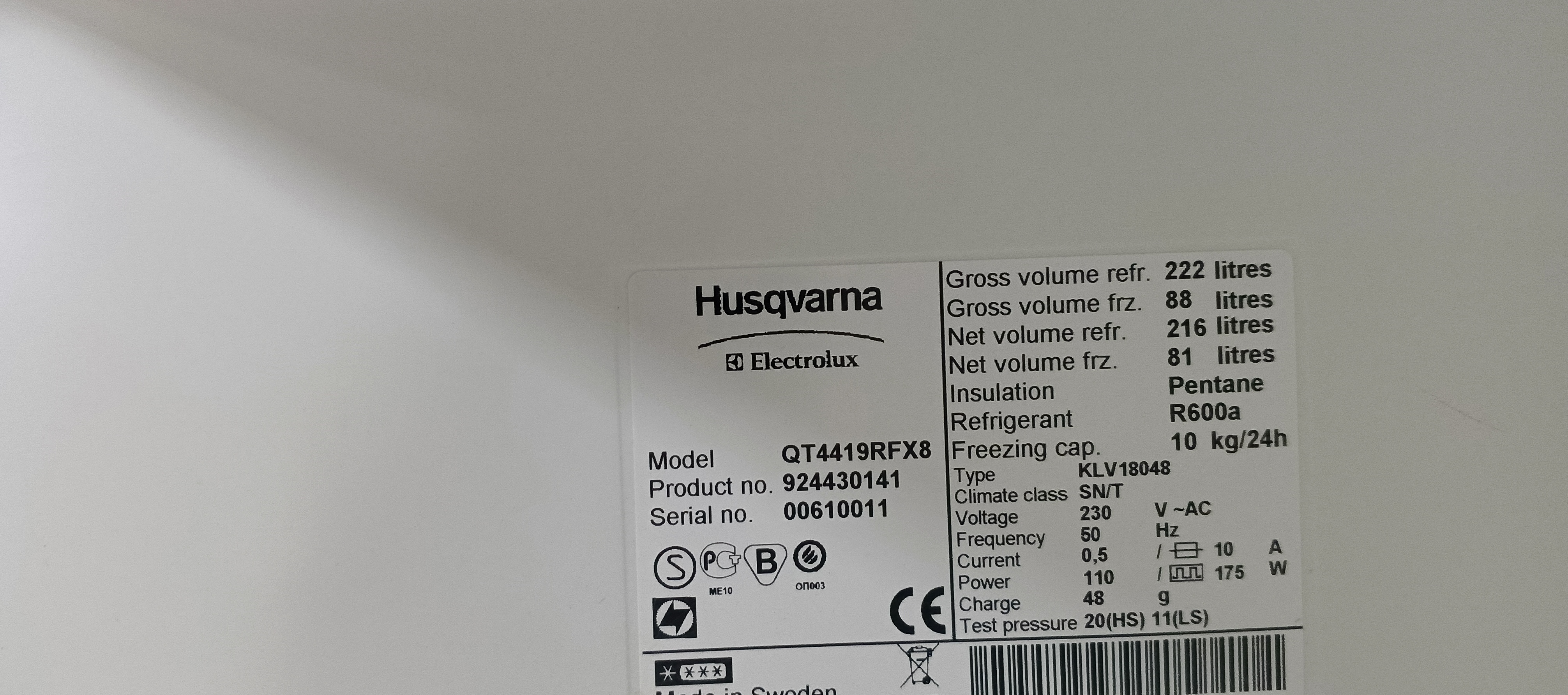 Холодильник Husqvarna QT4419RFX8