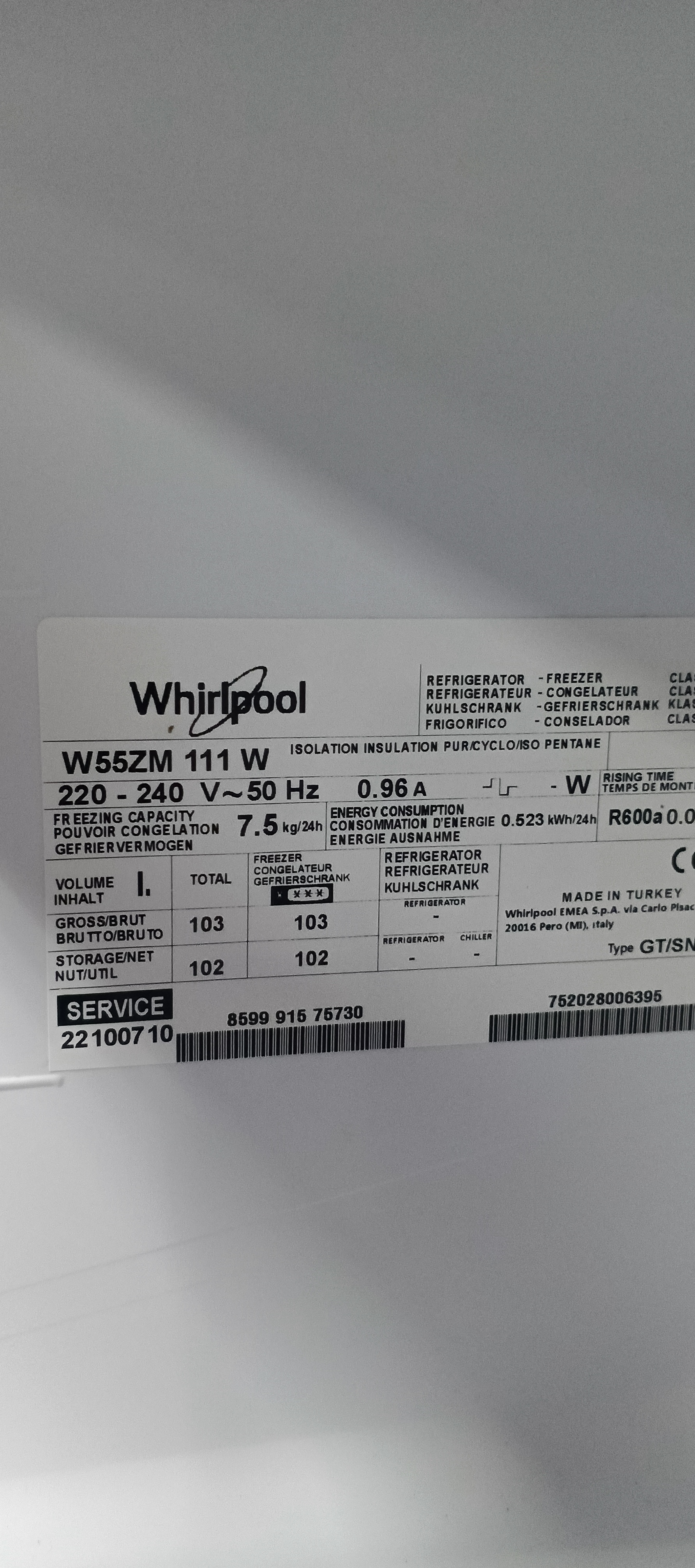 Морозильна камера Whirpool W55ZM 111 W