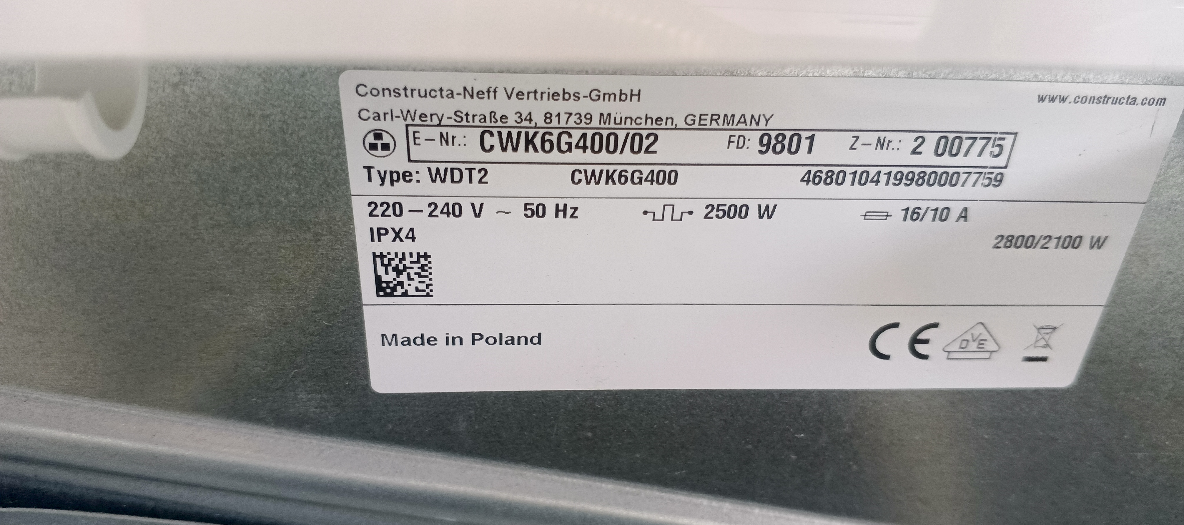 Сушильна машина Constructa CEK6G400/02